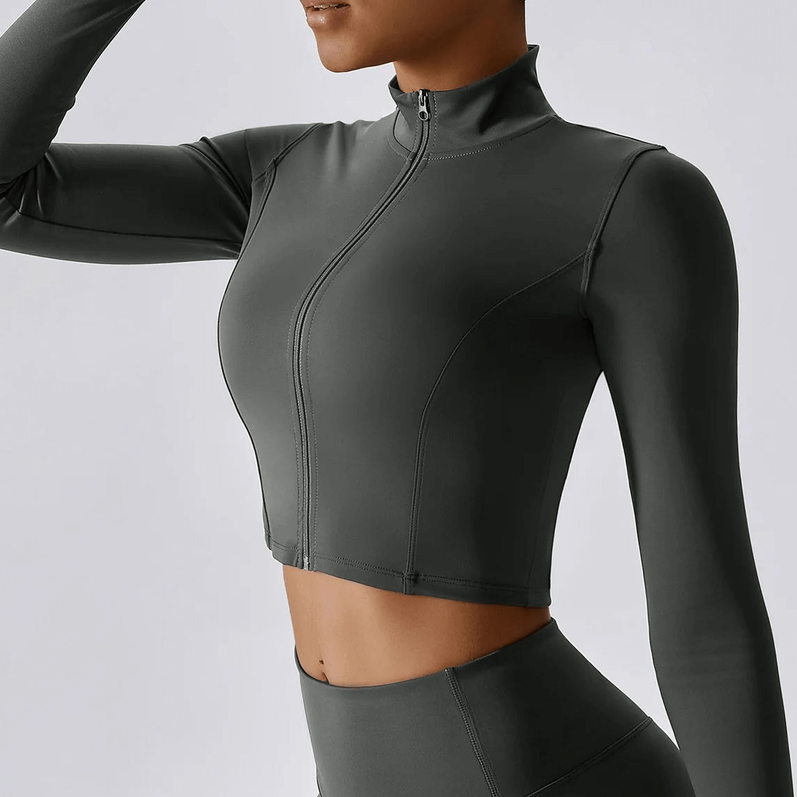 Women's quick-drying long-sleeved yoga shirt with zipper, breathable nylon, perfect for workouts, style SF1833.